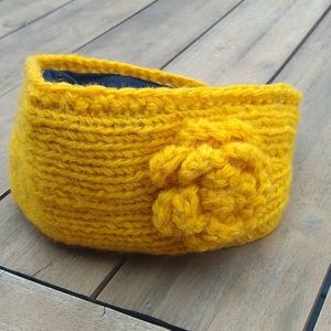 Bright yellow knit head / ear warmers